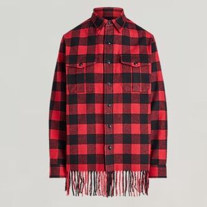 Polo Ralph Lauren Buffalo Plaid Cotton Shirt Woman Medium Fringe Trim FLAW
